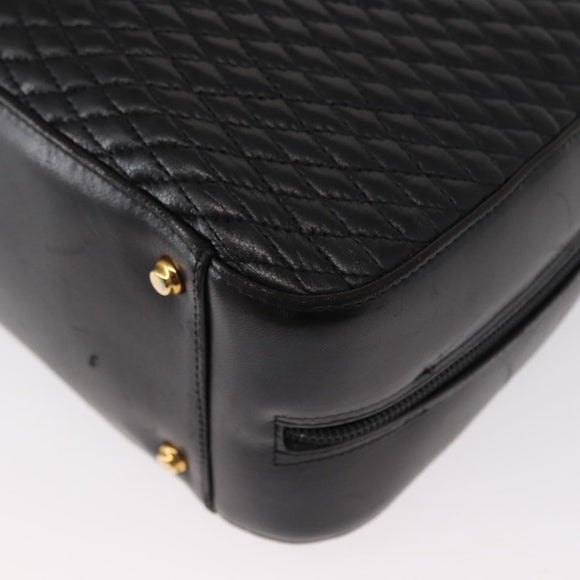 BALLY Quilted Hand Bag Leather Black Gold Auth 154728