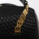 BALLY Quilted Hand Bag Leather Black Gold Auth 154728-14
