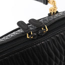 BALLY Quilted Hand Bag Leather Black Gold Auth 154728-15