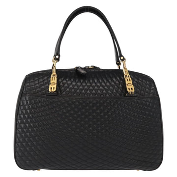 BALLY Quilted Hand Bag Leather Black Gold Auth 154728 - 0