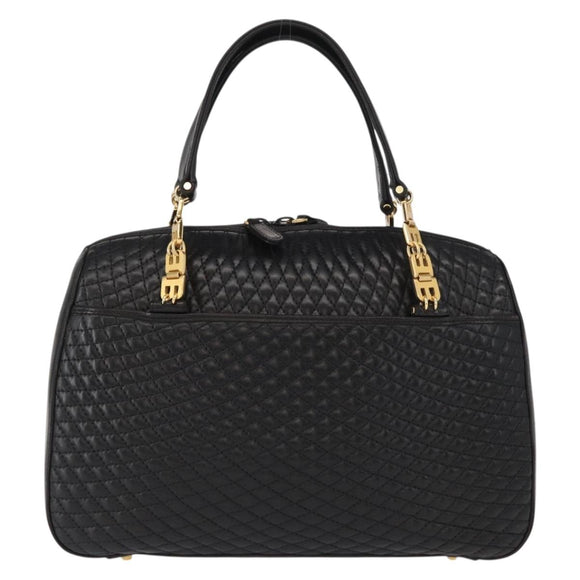 BALLY Quilted Hand Bag Leather Black Gold Auth 154728