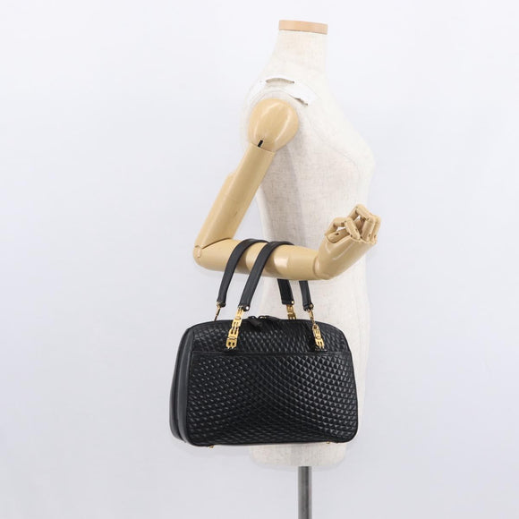 BALLY Quilted Hand Bag Leather Black Gold Auth 154728