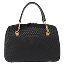 BALLY Quilted Hand Bag Leather Black Gold Auth 154728-3