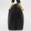 BALLY Quilted Hand Bag Leather Black Gold Auth 154728-4