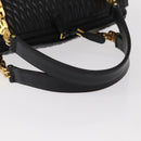 BALLY Quilted Hand Bag Leather Black Gold Auth 154728-7