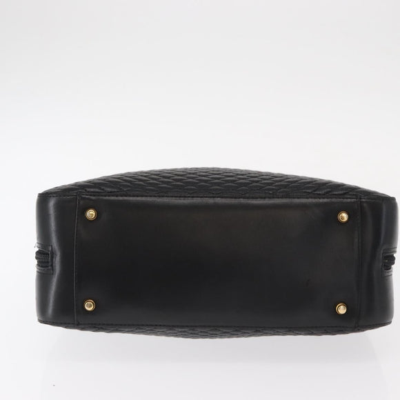 BALLY Quilted Hand Bag Leather Black Gold Auth 154728