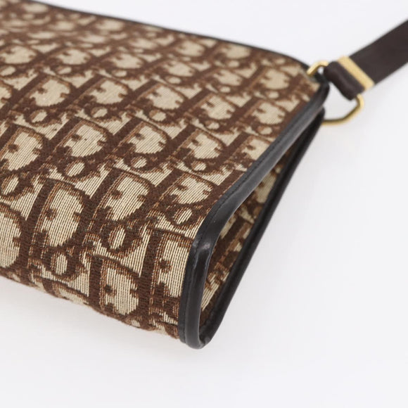 Christian Dior Trotter Canvas Shoulder Bag Brown Gold Auth 154731