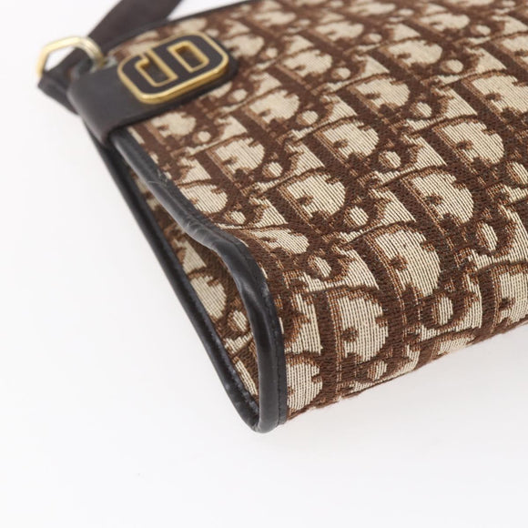 Christian Dior Trotter Canvas Shoulder Bag Brown Gold Auth 154731