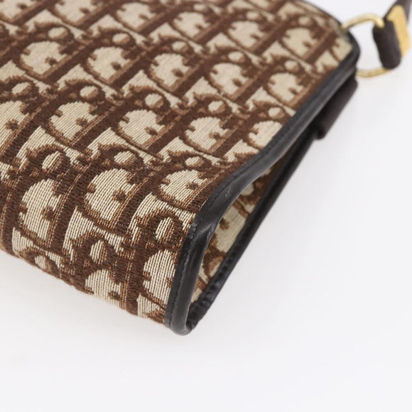Christian Dior Trotter Canvas Shoulder Bag Brown Gold Auth 154731