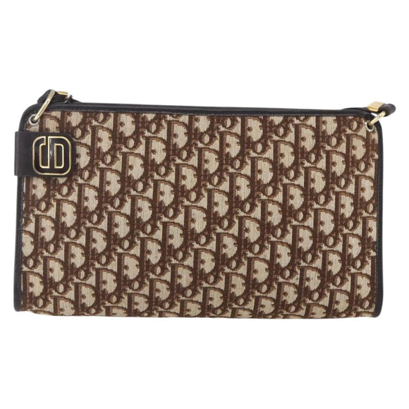 Christian Dior Trotter Canvas Shoulder Bag Brown Gold Auth 154731