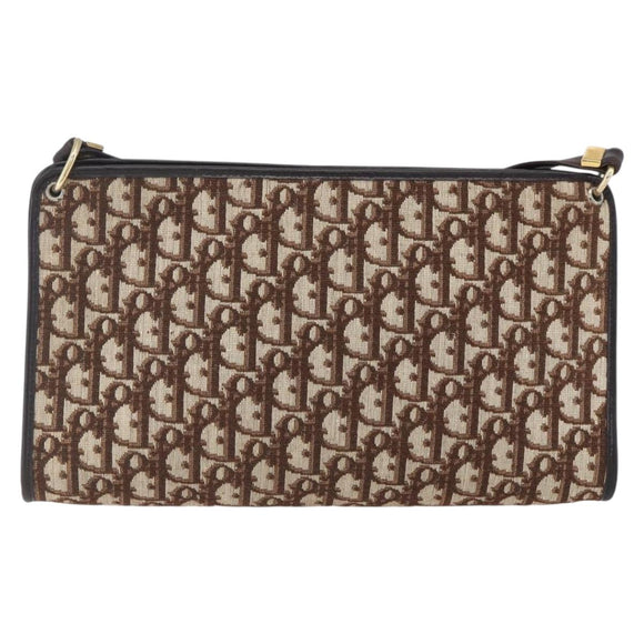 Christian Dior Trotter Canvas Shoulder Bag Brown Gold Auth 154731