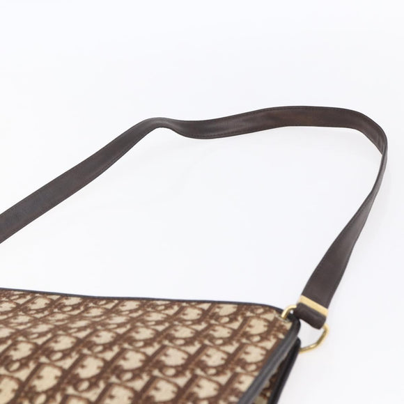 Christian Dior Trotter Canvas Shoulder Bag Brown Gold Auth 154731