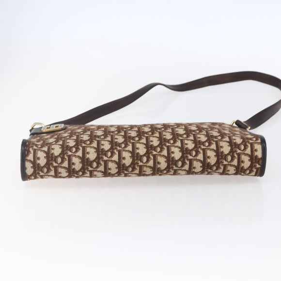 Christian Dior Trotter Canvas Shoulder Bag Brown Gold Auth 154731