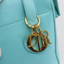 Christian Dior Micro bag Hand Bag Leather 2way Light Blue Gold Auth 154733-18