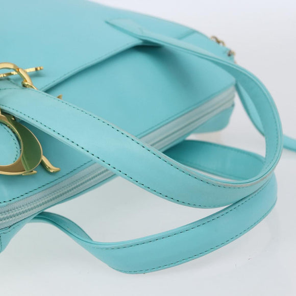 Christian Dior Micro bag Hand Bag Leather 2way Light Blue Gold Auth 154733