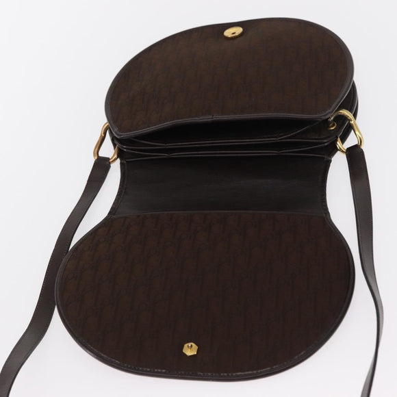 Christian Dior Trotter Canvas Shoulder Bag Brown Gold Auth 154734