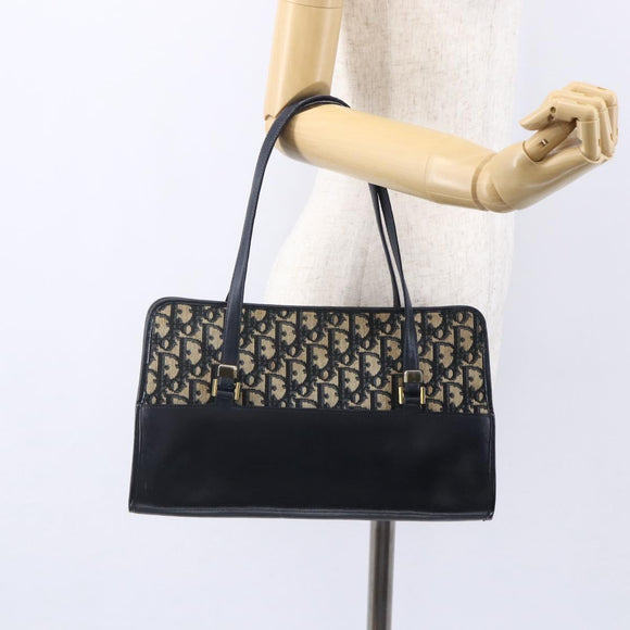 Christian Dior Trotter Canvas Hand Bag Navy Gold Auth 154735