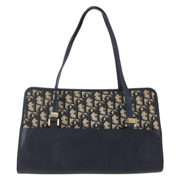 Christian Dior Trotter Canvas Hand Bag Navy Gold Auth 154735