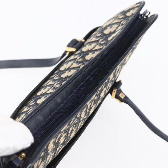 Christian Dior Trotter Canvas Hand Bag Navy Gold Auth 154735