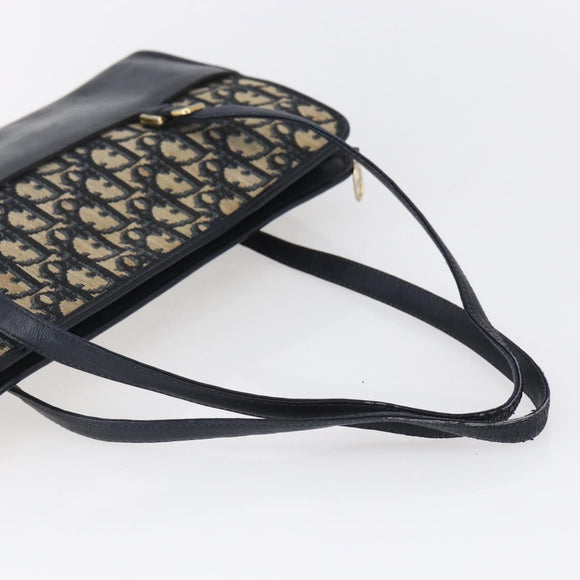 Christian Dior Trotter Canvas Hand Bag Navy Gold Auth 154735