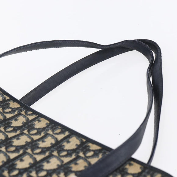 Christian Dior Trotter Canvas Hand Bag Navy Gold Auth 154735