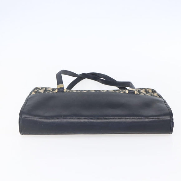 Christian Dior Trotter Canvas Hand Bag Navy Gold Auth 154735