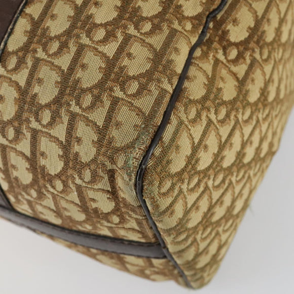 Christian Dior Trotter Canvas Boston Bag Beige Gold Auth 154736