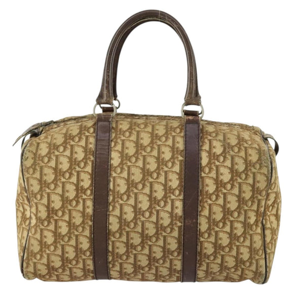 Christian Dior Trotter Canvas Boston Bag Beige Gold Auth 154736