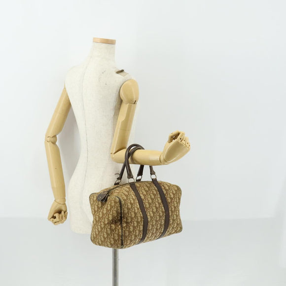 Christian Dior Trotter Canvas Boston Bag Beige Gold Auth 154736