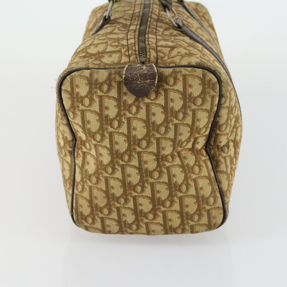 Christian Dior Trotter Canvas Boston Bag Beige Gold Auth 154736