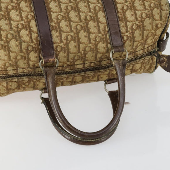 Christian Dior Trotter Canvas Boston Bag Beige Gold Auth 154736