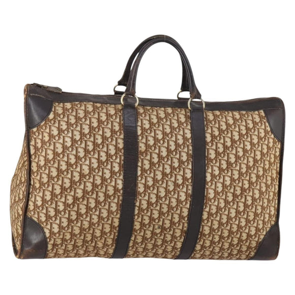 Christian Dior Trotter Canvas Boston Bag Beige Gold Auth 154737