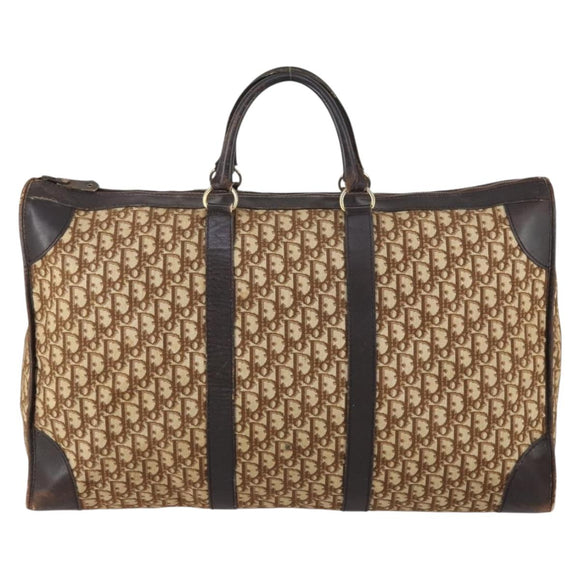 Christian Dior Trotter Canvas Boston Bag Beige Gold Auth 154737