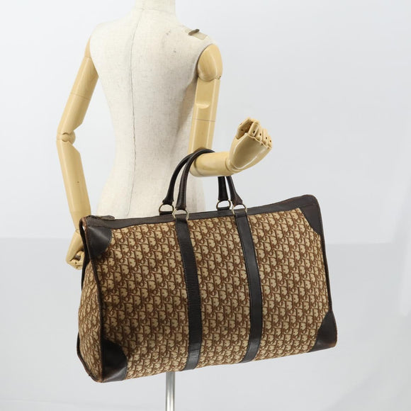 Christian Dior Trotter Canvas Boston Bag Beige Gold Auth 154737