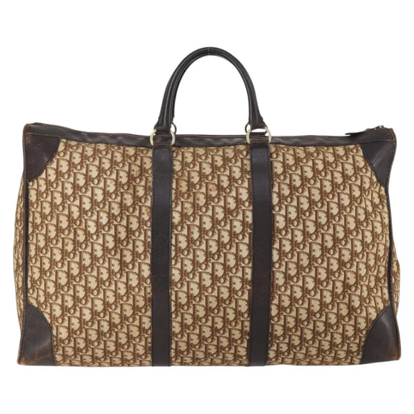 Christian Dior Trotter Canvas Boston Bag Beige Gold Auth 154737