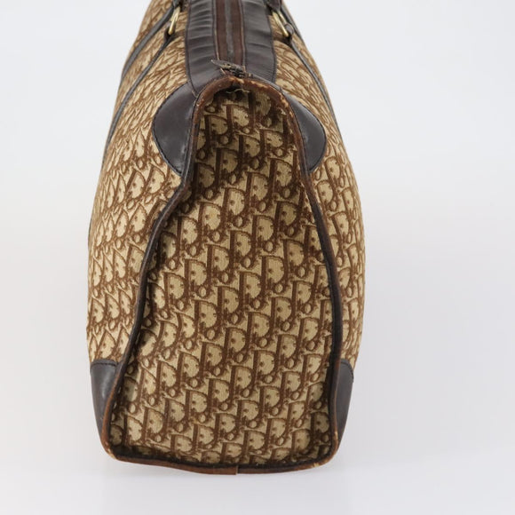 Christian Dior Trotter Canvas Boston Bag Beige Gold Auth 154737