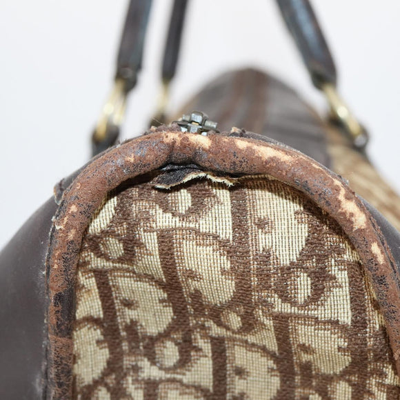 Christian Dior Trotter Canvas Boston Bag Beige Gold Auth 154737