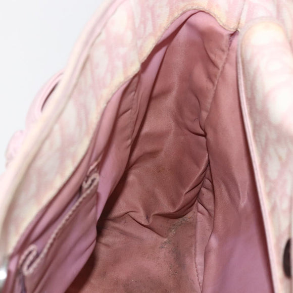 Christian Dior Trotter Canvas Romantic Chain Bag PVC Pink Silver Auth 154738