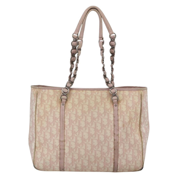 Christian Dior Trotter Canvas Romantic Chain Bag PVC Pink Silver Auth 154738