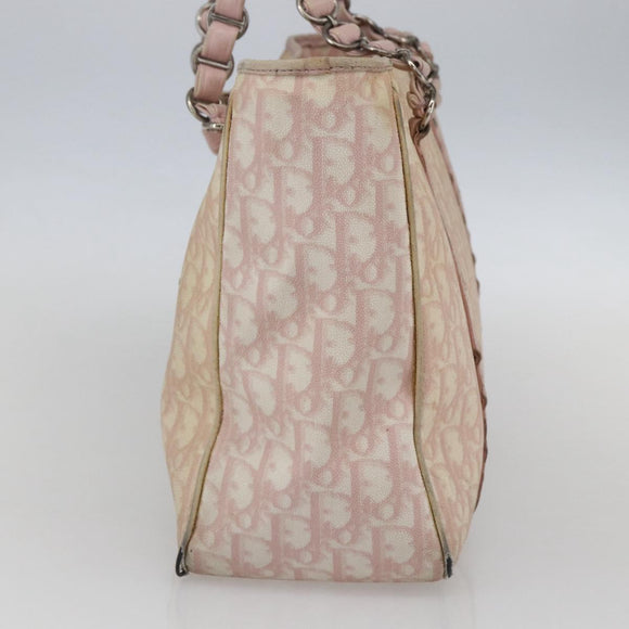 Christian Dior Trotter Canvas Romantic Chain Bag PVC Pink Silver Auth 154738
