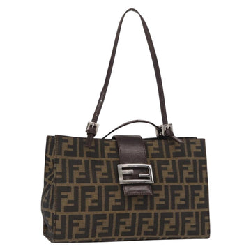 FENDI Zucca Canvas Mamma Baguette Shoulder Bag Black Brown Silver Auth 154739