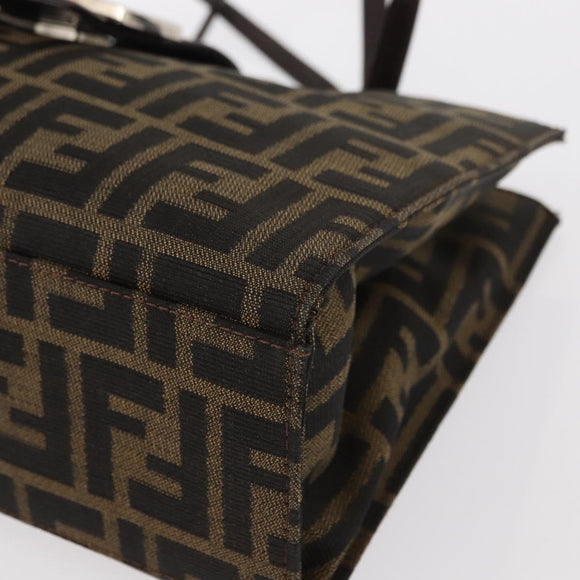 FENDI Zucca Canvas Mamma Baguette Shoulder Bag Black Brown Silver Auth 154739