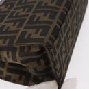FENDI Zucca Canvas Mamma Baguette Shoulder Bag Black Brown Silver Auth 154739-16