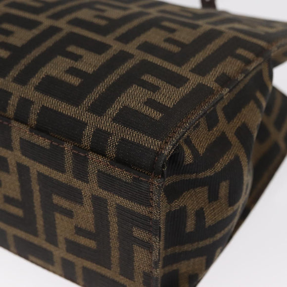 FENDI Zucca Canvas Mamma Baguette Shoulder Bag Black Brown Silver Auth 154739
