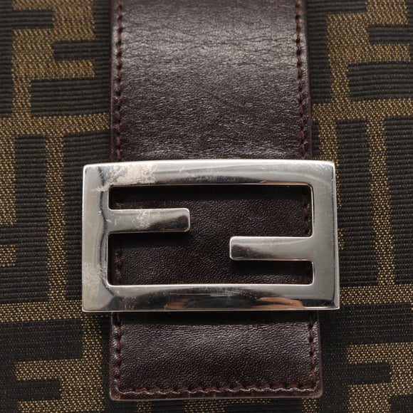 FENDI Zucca Canvas Mamma Baguette Shoulder Bag Black Brown Silver Auth 154739