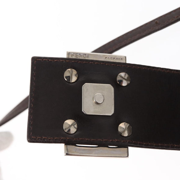 FENDI Zucca Canvas Mamma Baguette Shoulder Bag Black Brown Silver Auth 154739