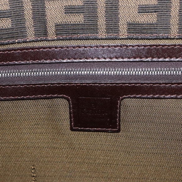 FENDI Zucca Canvas Mamma Baguette Shoulder Bag Black Brown Silver Auth 154739