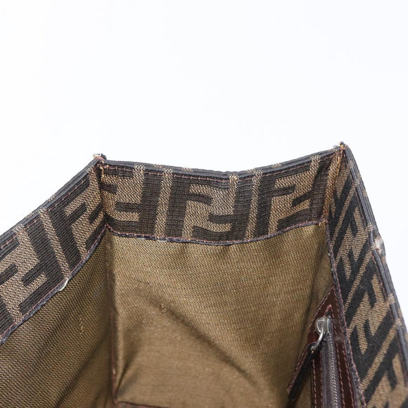 FENDI Zucca Canvas Mamma Baguette Shoulder Bag Black Brown Silver Auth 154739