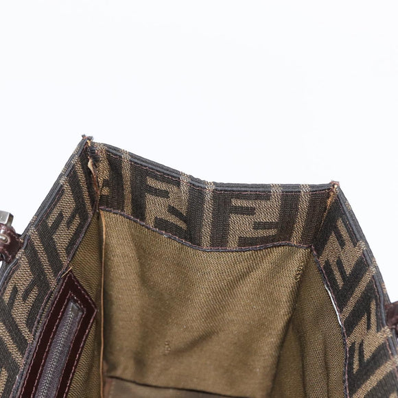 FENDI Zucca Canvas Mamma Baguette Shoulder Bag Black Brown Silver Auth 154739