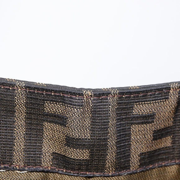 FENDI Zucca Canvas Mamma Baguette Shoulder Bag Black Brown Silver Auth 154739